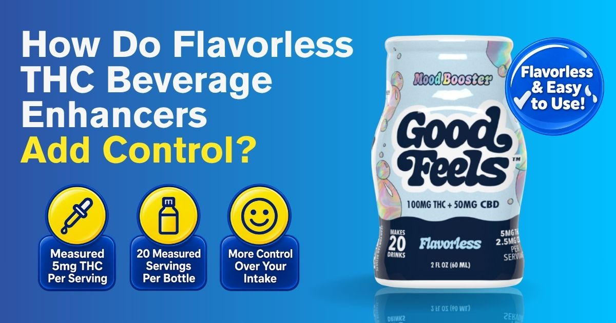 Flavorless THC beverage enhancer adds control with 20 measured servings and easy mixing.
