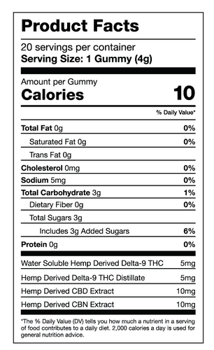 Nutrition label for Good Feels Blueberry Pomegranate gummies