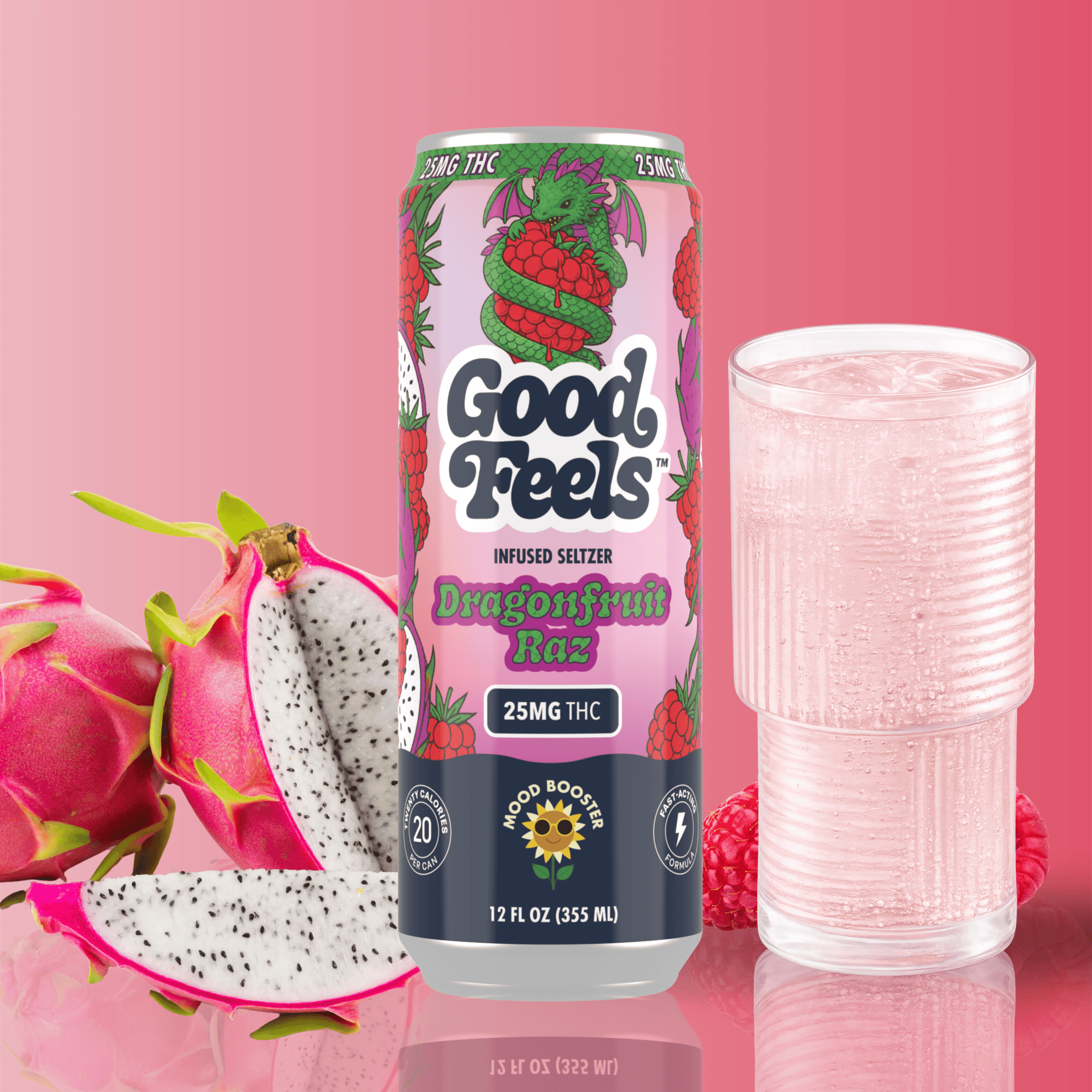 Dragonfruit Raz 25mg THC Seltzer - Good Feels