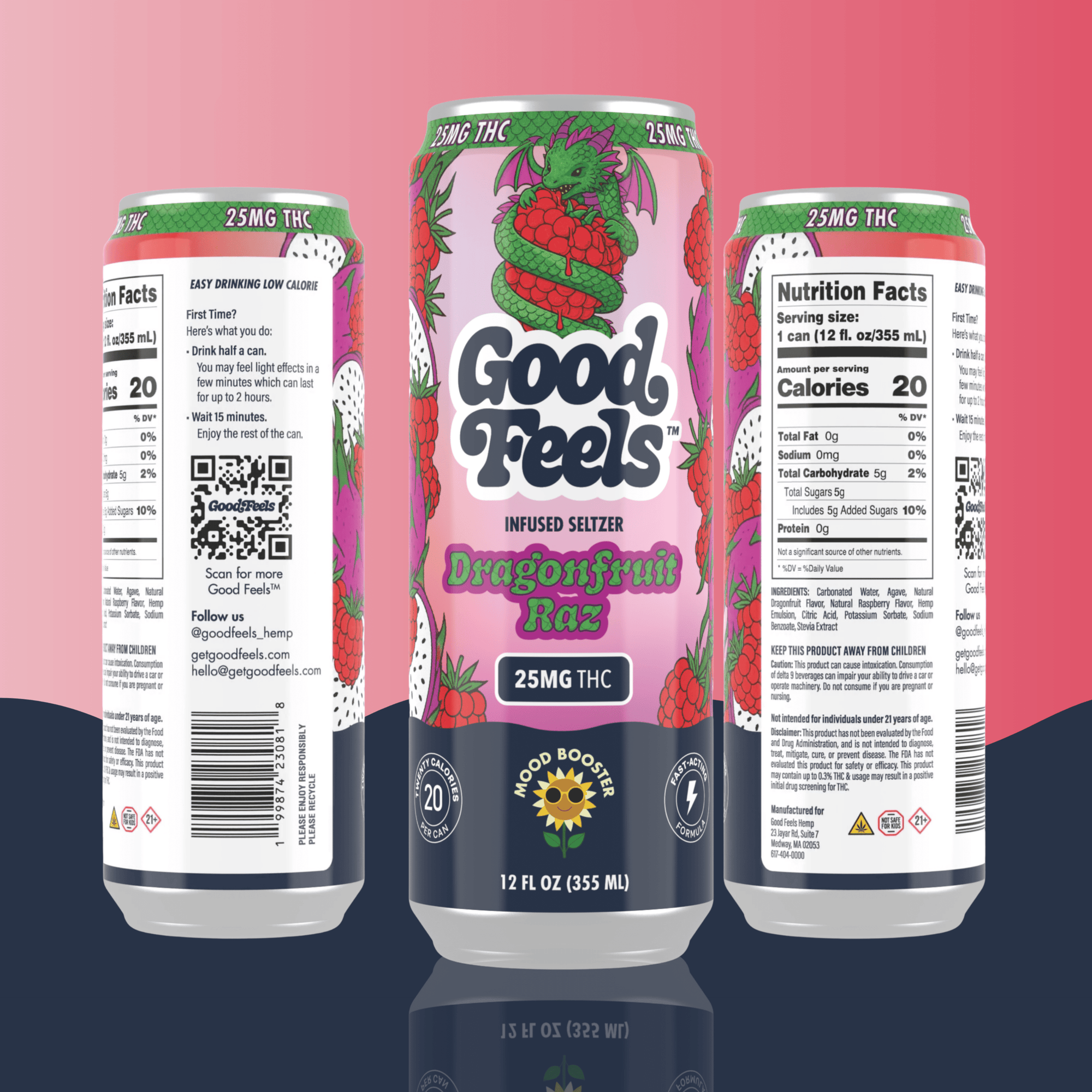 Dragonfruit Raz 25mg THC Seltzer - Good Feels