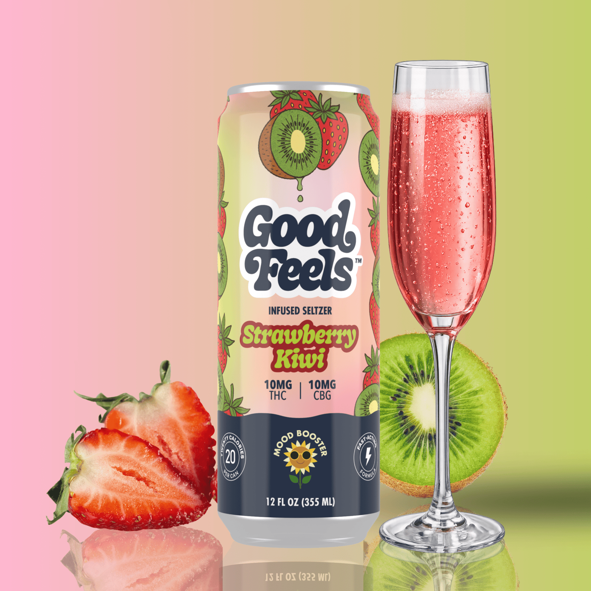 Strawberry Kiwi 10mg THC + CBG Seltzer - Good Feels