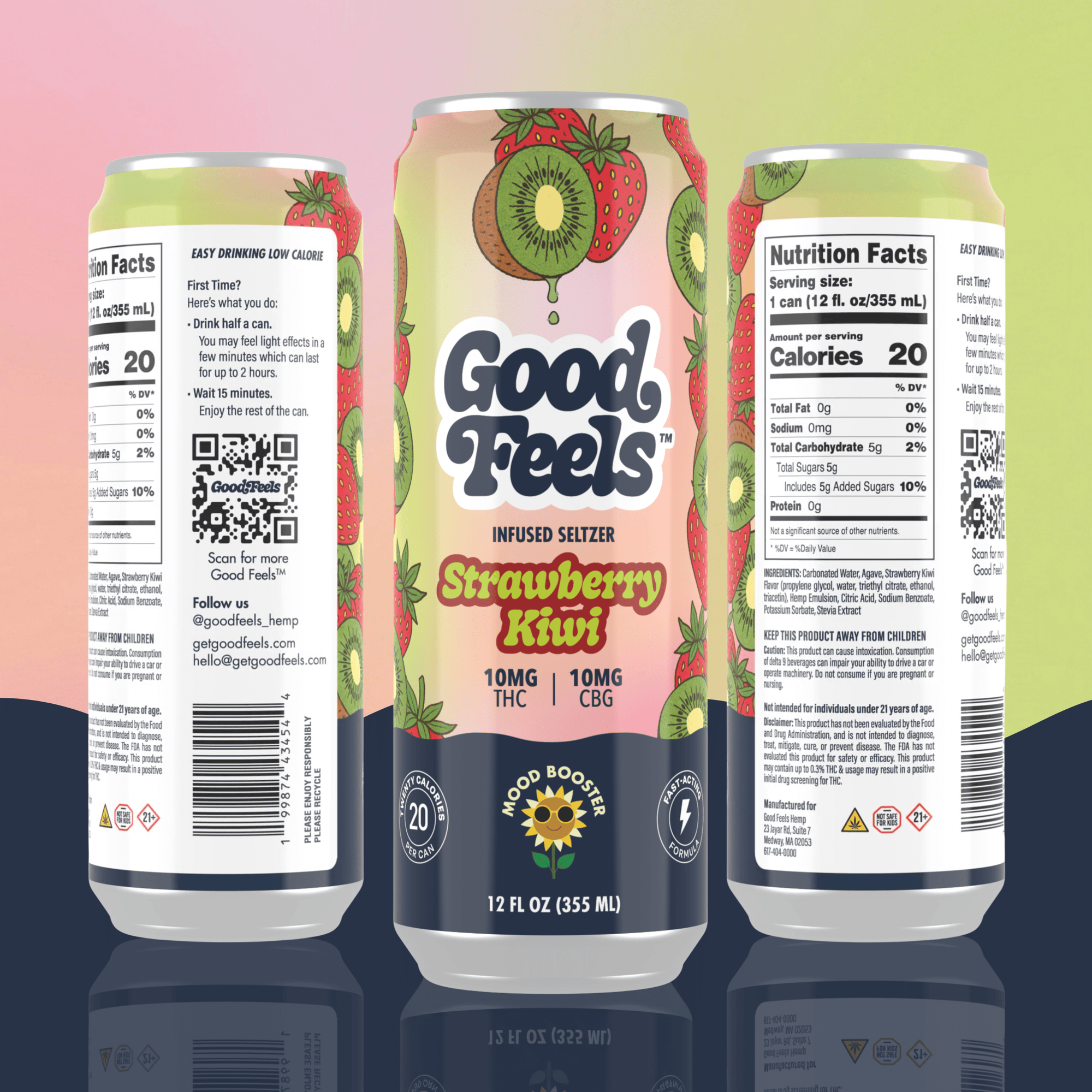 Strawberry Kiwi 10mg THC + CBG Seltzer - Good Feels