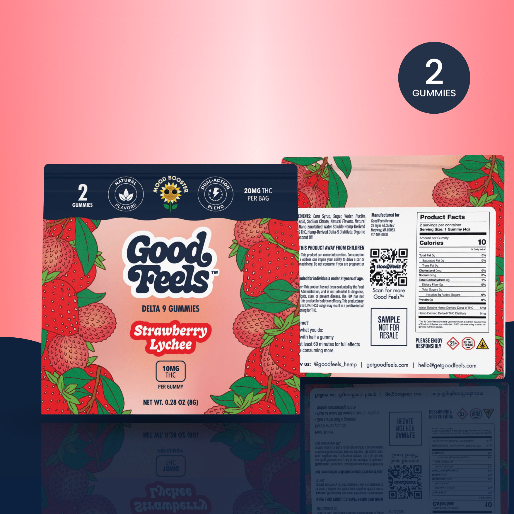 Strawberry Lychee Gummies 2 - pack Sample - Good Feels